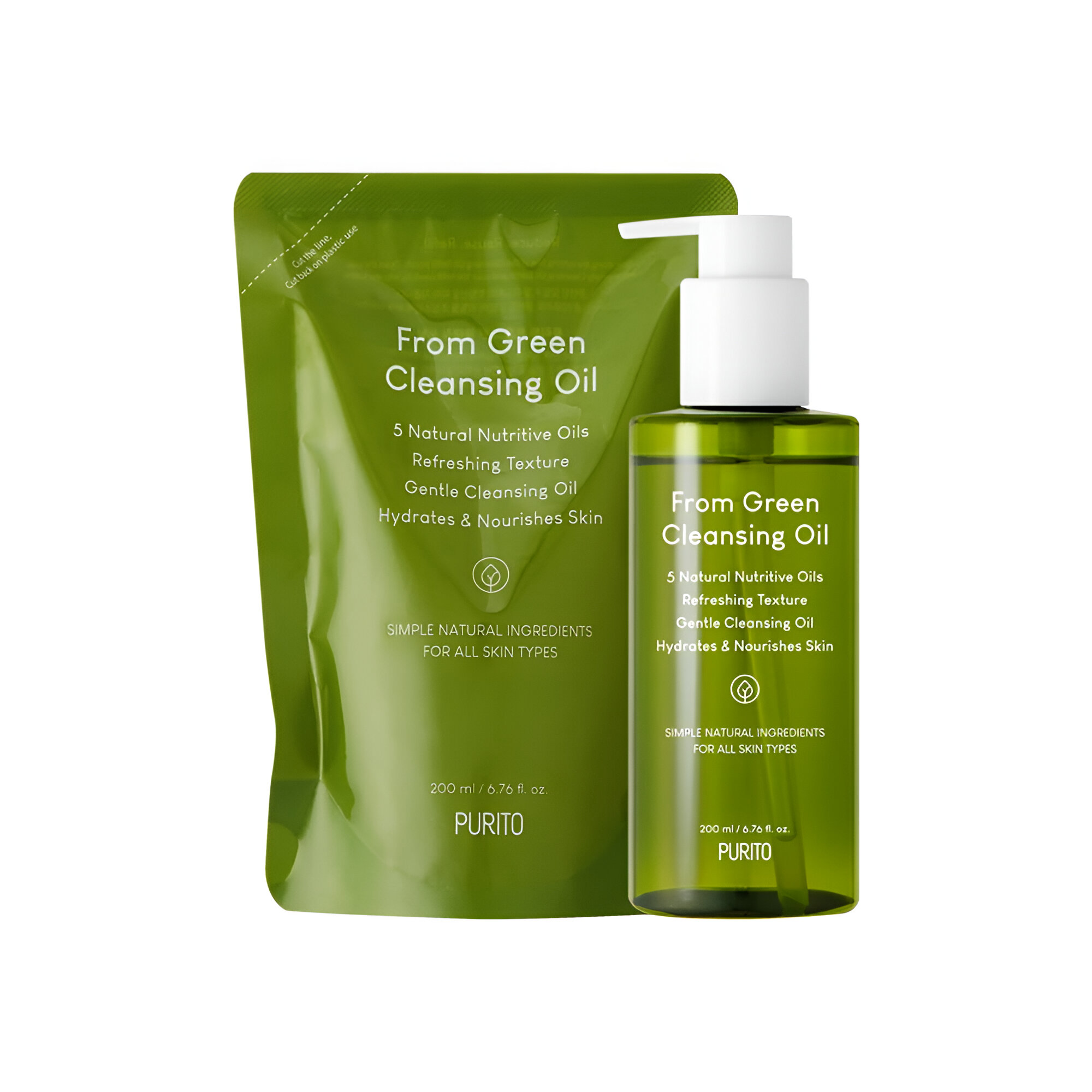 Čistící pleťový olej+náhradní náplň - Purito From Green Cleansing Oil refill set