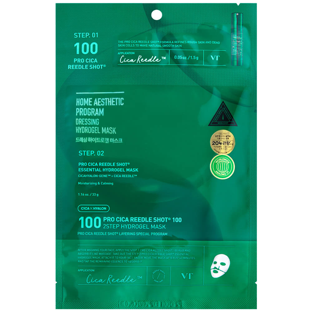 Levně Zklidňující, regenerační 2kroková hydrogelová maska s mikrojehličkovým sérem - VT Cosmetics Pro Cica Reedle Shot 100 2Step Hydrogel Mask