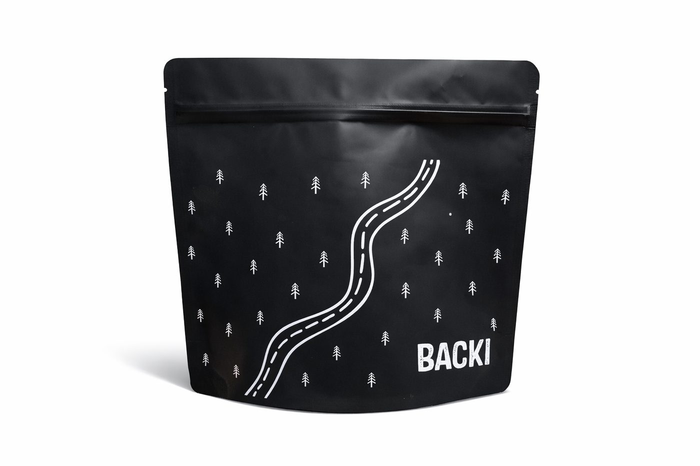 Černý sáček Backi s grafickým motivem silnice