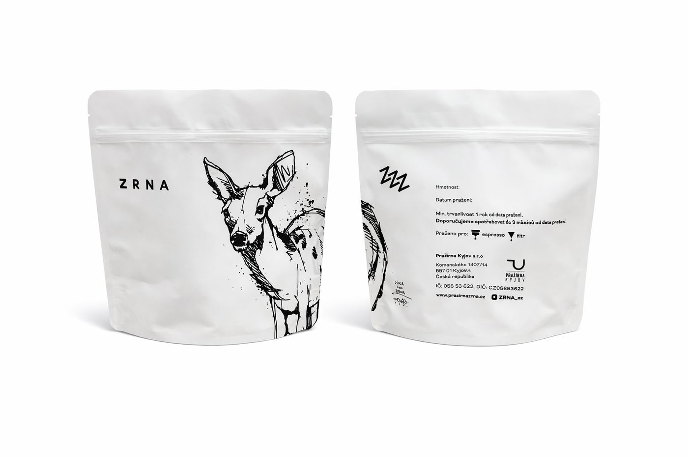 Přední a zadní strana obalu Zrna s ilustrací srny