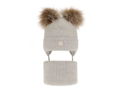 cze pl Komplet zimnej divcej ciapka a tunel sedy s dvoma bambulami Kiara 11618 2