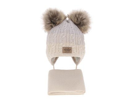 cze pl Komplet zimny chlapcensky ciapka a sal bezovy s dvoma bambulami Platon 12205 2