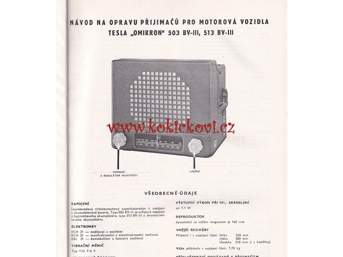 RADIO TATRA 600 Tatraplán TESLA OMIKRON 503 BV-lll 513 BV- III