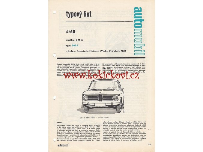 BMW TYP 2002 4 STR. A4 TYPOVÝ LIST