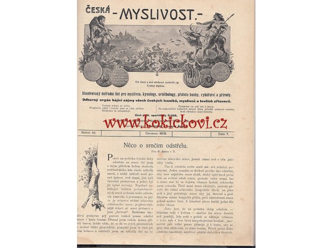 Časopis Česká myslivost ročník 12 z roku 1908 ohař kynologie