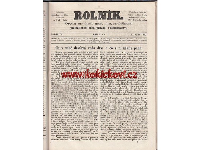 ČASOPIS ROLNÍK ROČNÍK 4 Z ROKU 1867