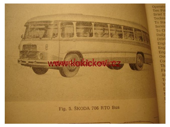 ŠKODA 706 RT RTS RTO BUS ORIG. MANUAL 1958 ANGLICKY TEXT