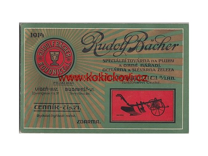 REKLAMNÍ KATALOG Z ROKU 1914 NA PLUHY A ORNÉ NÁŘADÍ 76 S. - RUDOLF BACHER