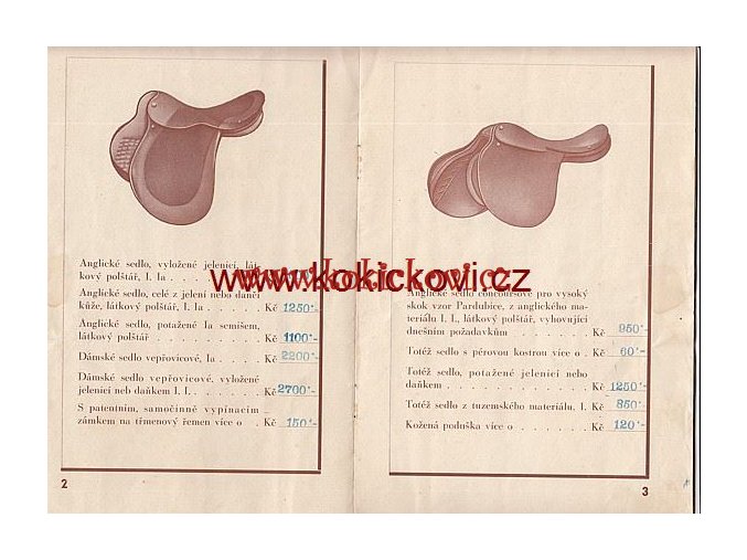 KATALOG A CENÍK ANGLICKÉ SEDLÁŘSTVÍ  FR. PAVLÍČEK