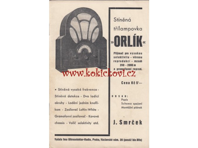 ORLÍK STÍNĚNÁ TŘÍLAMPOVKA RADIO MELEZINEK ORIGINÁL NÁVOD C.1933