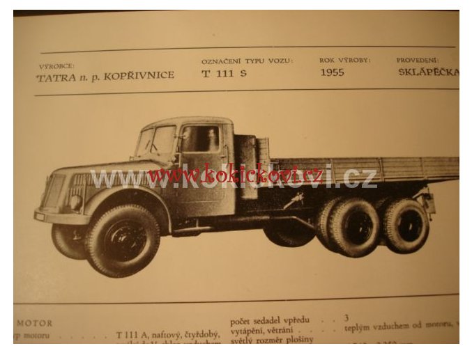 TATRA KOPŘIVNICE T 111 S SKLÁPĚČKA 1955 PROSPEKT