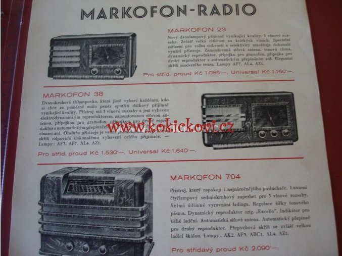 RADIO MARKOFON SÉRIE 1937-38 PROSPEKT A4 IA STAV