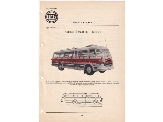 AUTOBUS KAROSA ŠKODA 706 RTO MĚSTSKÝ TUZEMSKÁ VERZE KATALOGOVÝ LIST A4
