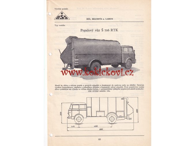 POPELOVÝ VŮZ ŠKODA 706 RTK KATALOGOVÝ LIST A4