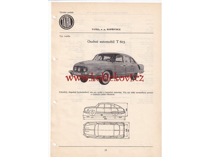 OSOBNÍ AUTOMOBIL TATRA 603 - KATALOGOVÝ LIST A4