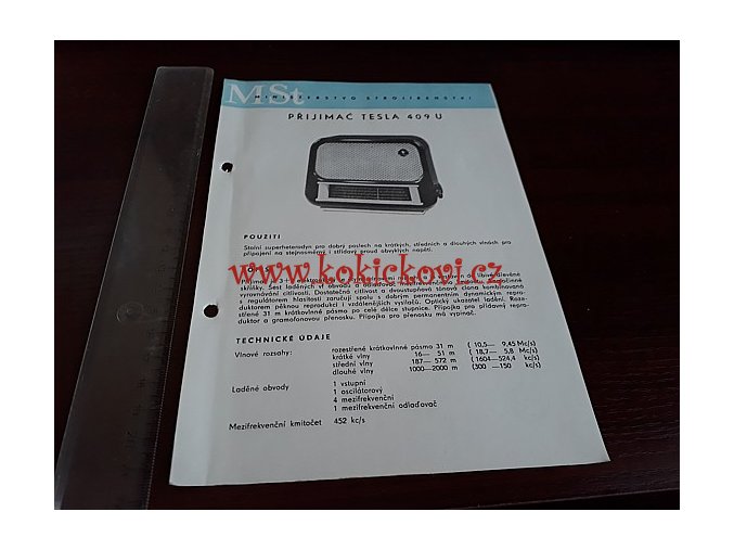 RADIOPŘIJÍMAČ TESLA 409 U - REKLAMNÍ LETÁK A5 MINISTERSTVO STROJÍRENSTVÍ 196?