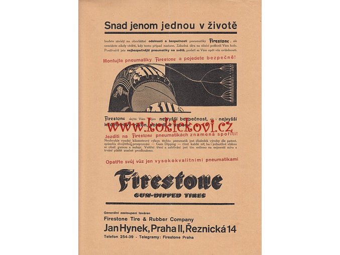 REKLAMNÍ LETÁK PNEUMATIKY FIRESTONE 1A4 OBOUSTRANNĚ 1932