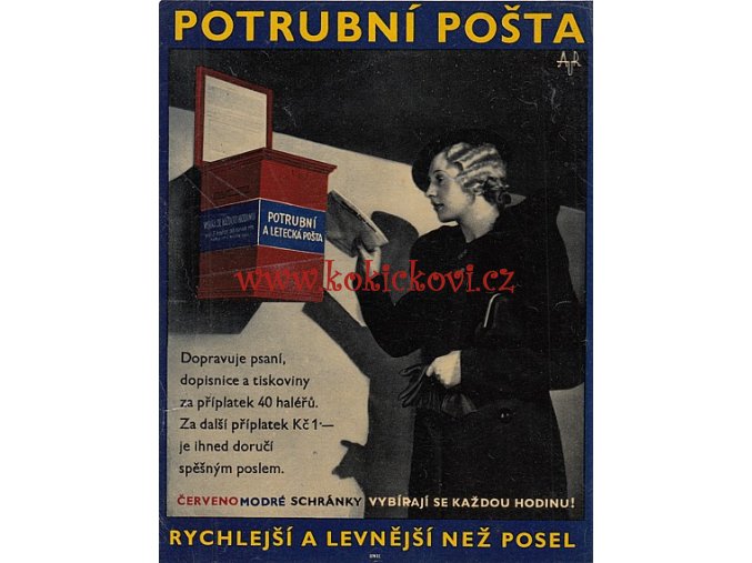 POTRUBNÍ A LETECKÁ POŠTA - REKLAMNÍ PLAKÁT - 18*23 CM - TISK UNIE - ATELIER UMĚLECKÝCH REKLAM AUR