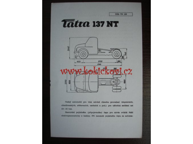 TATRA 137 NT - TECHNICKÝ LIST - LETÁK - 1 LIST A5