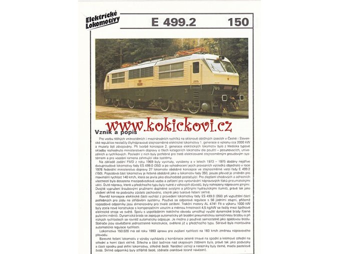 ELEKTRICKÁ LOKOMOTIVA - E 499.2 - REKLAMNÍ PROSPEKT - A4 - 2 STRANY