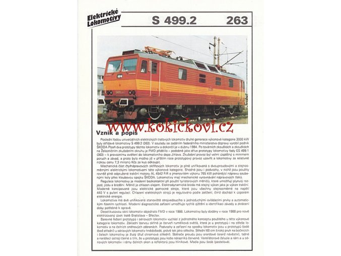 ELEKTRICKÁ LOKOMOTIVA - E 499.2 - REKLAMNÍ PROSPEKT - A4 - 2 STRANY