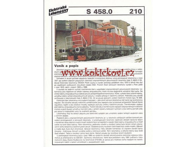 ELEKTRICKÁ LOKOMOTIVA - S 458.0 - REKLAMNÍ PROSPEKT - A4 - 2 STRANY