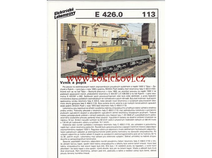 ELEKTRICKÁ LOKOMOTIVA - S 426.0 - REKLAMNÍ PROSPEKT - A4 - 2 STRANY