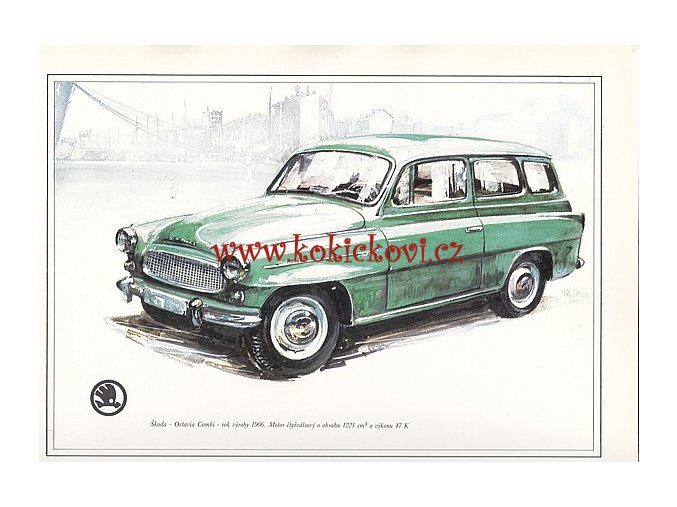 ŠKODA OCTAVIA COMBI - REKLAMNÍ KRESBA REPRODUKCE - VLADIMÍR BIDLO - 1969