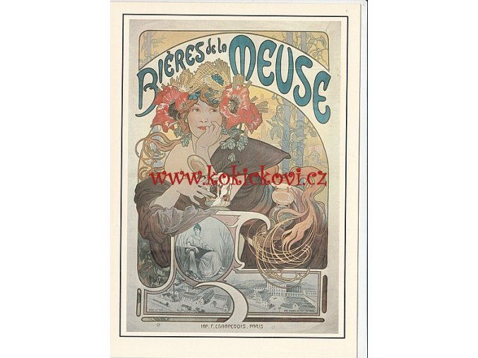 ALFONS MUCHA - REKLAMNÍ MOTIV BIÉRES DE LA MEUSE 1897 ZE SBÍREK NTM ROZMĚRY 14,5*20,5 CM