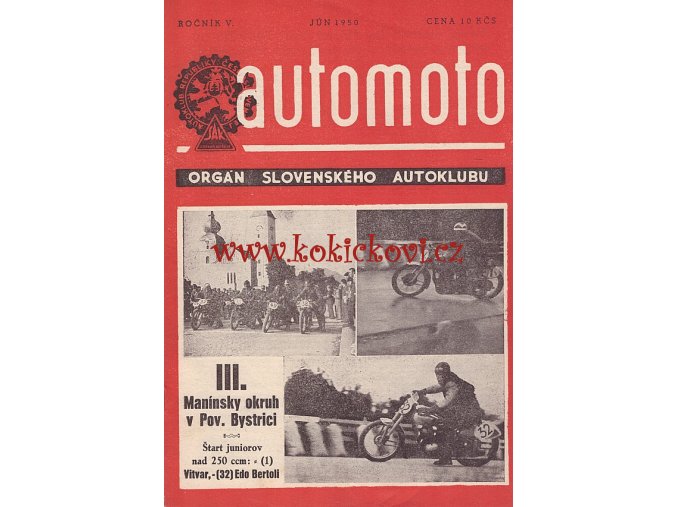 AUTOMOTO JÚN 1950 - ČASOPIS SLOVENSKÉHO AUTOKLUBU