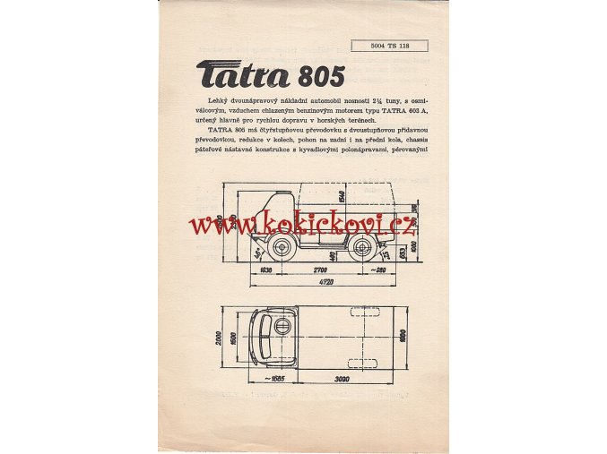 TATRA 805 - LETÁK A5 - 1 LISTY DVĚ STRANY PĚKNÝ STAV