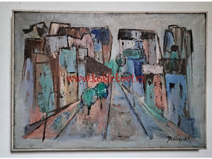 ZDENĚK JUSTIC - OBRAZ - ULICE - OLEJ - ROZMĚRY PLÁTNA 67 * 47 CM