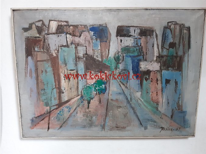 ZDENĚK JUSTIC - OBRAZ - ULICE - OLEJ - ROZMĚRY PLÁTNA 67 * 47 CM