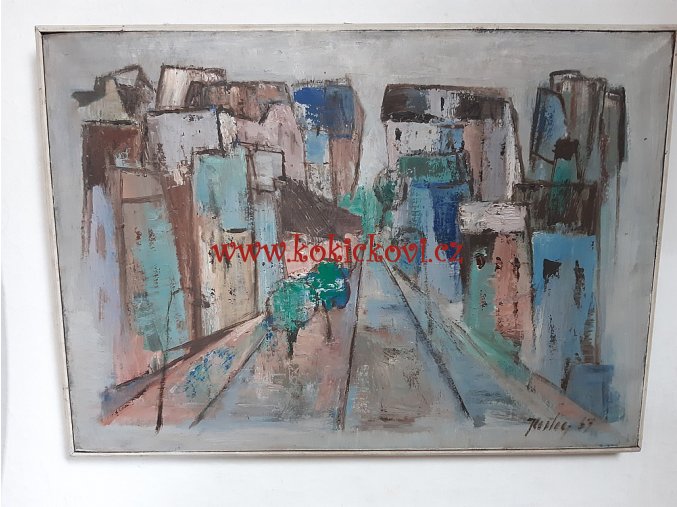 ZDENĚK JUSTIC - OBRAZ - ULICE - OLEJ - ROZMĚRY PLÁTNA 67 * 47 CM