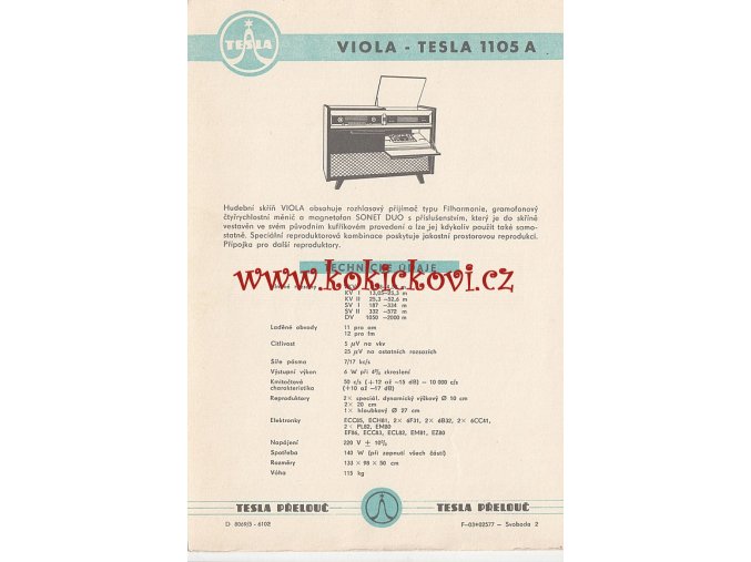 VIOLA - TESLA 1105 A - REKLAMNÍ LETÁK - TESLA PŘELOUČ