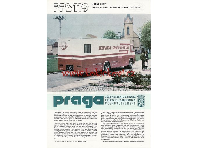 PRAGA PPS 119 - POJÍZDNÁ PRODEJNA - REKLAMNÍ LETÁK ZÁVODY KLEMENTA GOTTWALDA - 1 LIST A4