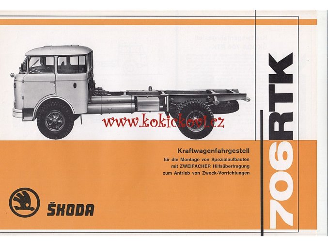 ŠKODA 706 RTk podvozek nákladního automobilu - reklamní leták - 1 list A4 - texty NĚMECKY