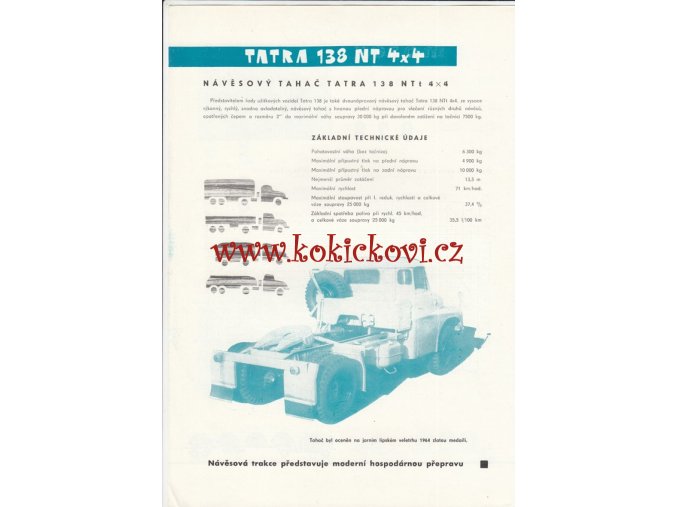 Tatra 138 NT 4 x 4 - 1964 - reklamní prospekt - texty česky - 4 strany A4