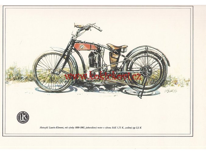 LAURIN - KLEMENT MOTOCYKL - REKLAMNÍ KRESBA REPRODUKCE - VLADIMÍR BIDLO - 24 X 31 CM