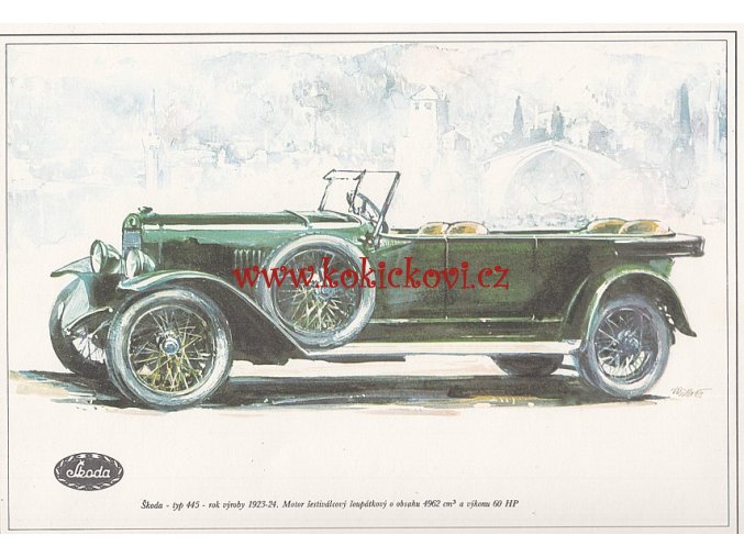 ŠKODA TYP 445 R.V. 1923-24 - REKLAMNÍ KRESBA REPRODUKCE - VLADIMÍR BIDLO - 1969