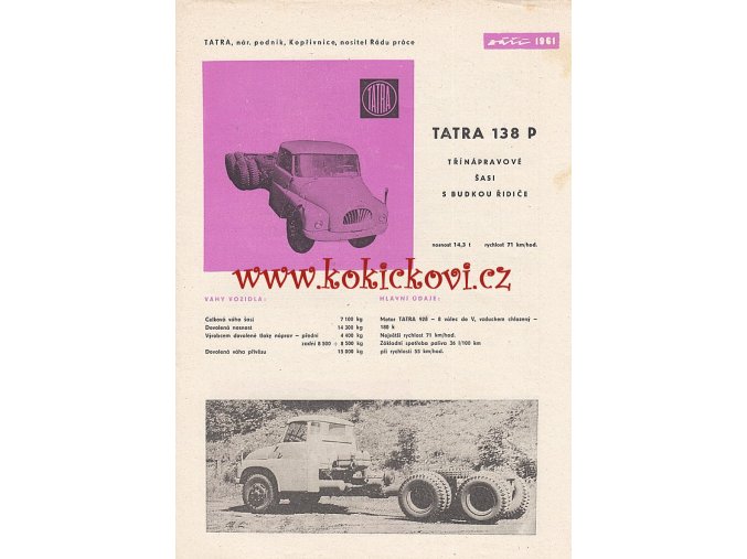 Tatra 138 P třínápravové šasi s budkou řidiče - prospekt- 4 strany A4 - 1961