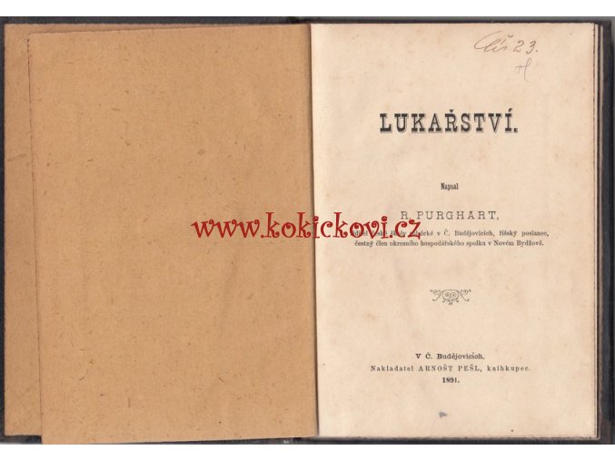 LUKAŘSTVÍ - R. PURGHART - ČESKÉ BUDĚJOVICE 1891