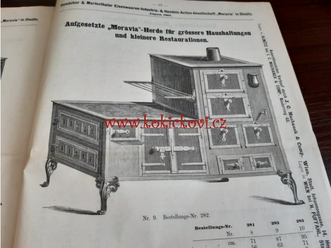 Homboker und Marienthaler Eisenwaren-Industrie und Handels-Aktien-Gesellschaft „Moravia” in Olmütz – KATALOG A CENÍK KAMEN A TROUB - 1888 - KAMNÁŘSTVÍ - MORA MORAVIA