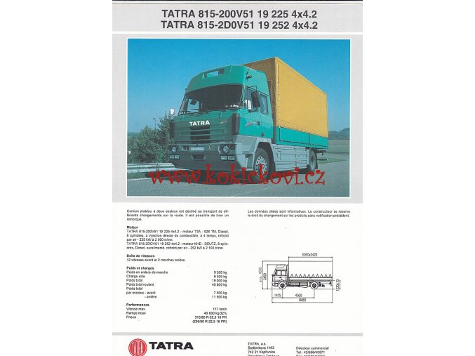 TATRA 815 - 200V51 19 225 4x4.2 - 2 tahač - reklamní prospekt A4 - 1 list
