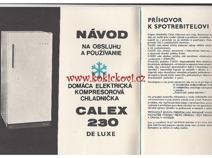 LEDNIČKA CALEX 230 DE LUXE 1970 - NÁVOD K OBSLUZE - VČ. ZÁRUČNÍHO LISTU - 18 STRAN