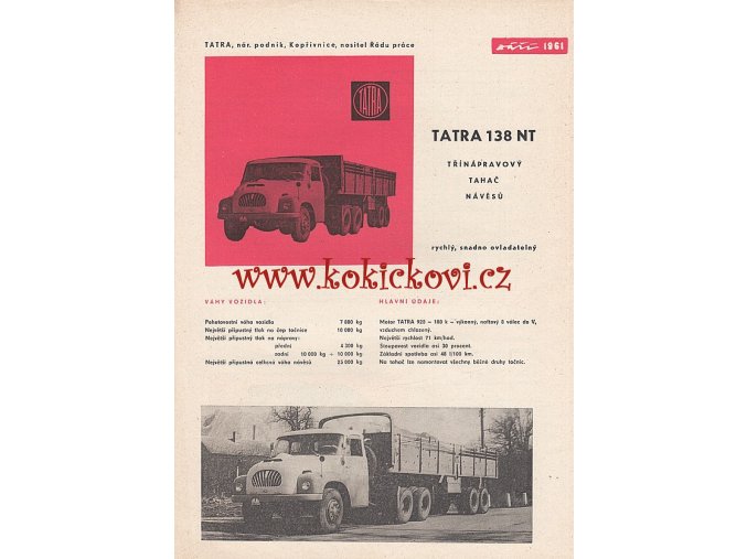 Tatra 138 NT třínápravový tahač návěsů - 1961 - prospekt