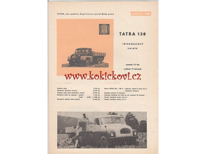 Tatra 138 třínápravový valník - 1961 - prospekt A4 - 4 strany
