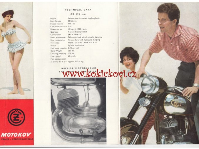 MOTOCYKL ČZ 125 A 175 - ORIGINÁLNÍ BAREVNÝ PROSPEKT - ANGLICKY - 196?