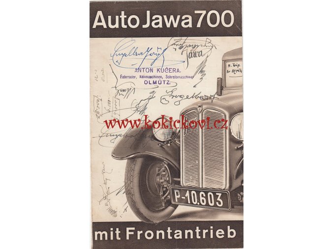 JAWA 700 reklamní prospekt na automobil ze 30. let - texty německy