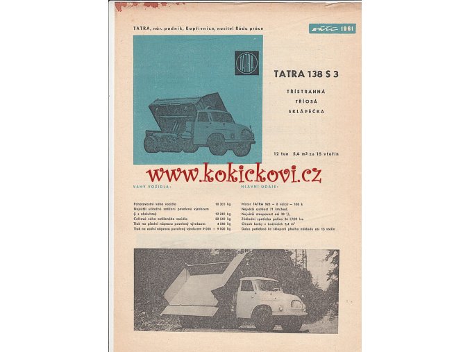 Tatra 138 S3 třístranná tříosá sklápěčka - 1961 - prospekt